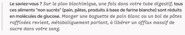 encart texte qui explique pourquoi les pizzas et le pain sont des glucides