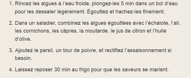 déroulé de la recette du tartare d'algues