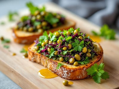 image de tartare d'algues sur tartine de pain